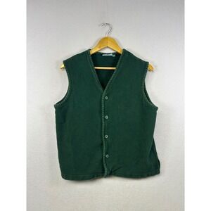 Vintage TAYLOR 100% Cotton Men's Green Corded Knit Button Front V Neck Vest S/M